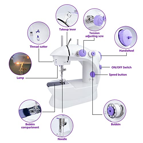 Mini Sewing Machine, Adjustable 2-Speed 2-Thread Portable Electric Sewing Machine with Foot Pedal T45431