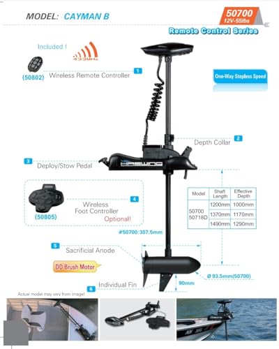 12V 55LB 54 Inch Shaft Electric Trolling Motor with Remote Control K841322