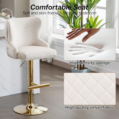 Beige Velvet Adjustable Swivel Barstools Set of 2 U9788