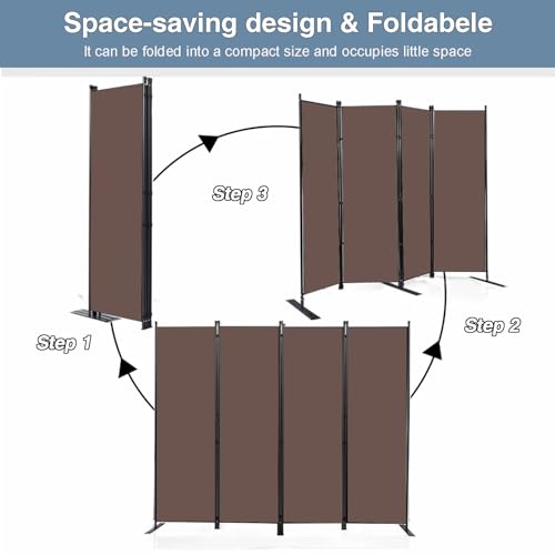 Brown Fabric 4 Panel Folding Privacy Screen W346189