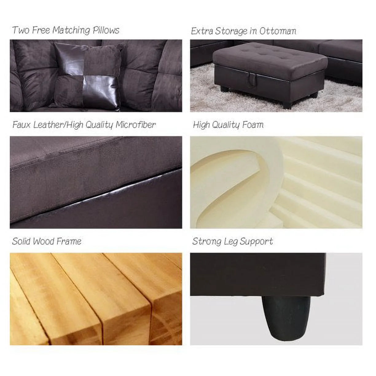 103.5" Wide Corner Microfiber Sectional Sofa with Storage Ottoman T14661