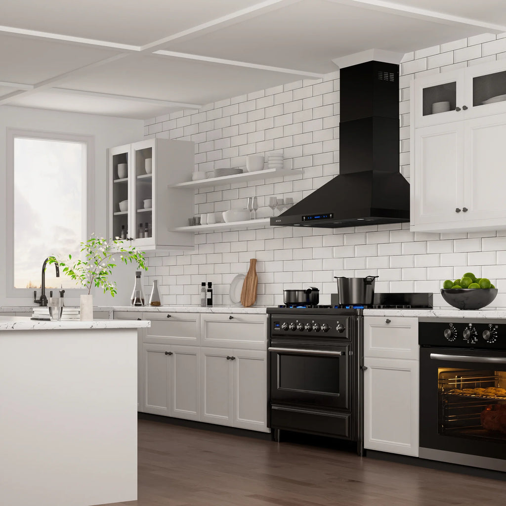 30 inch Black Wall Mount Range Hood with Stainless Steel Vent Hood T285