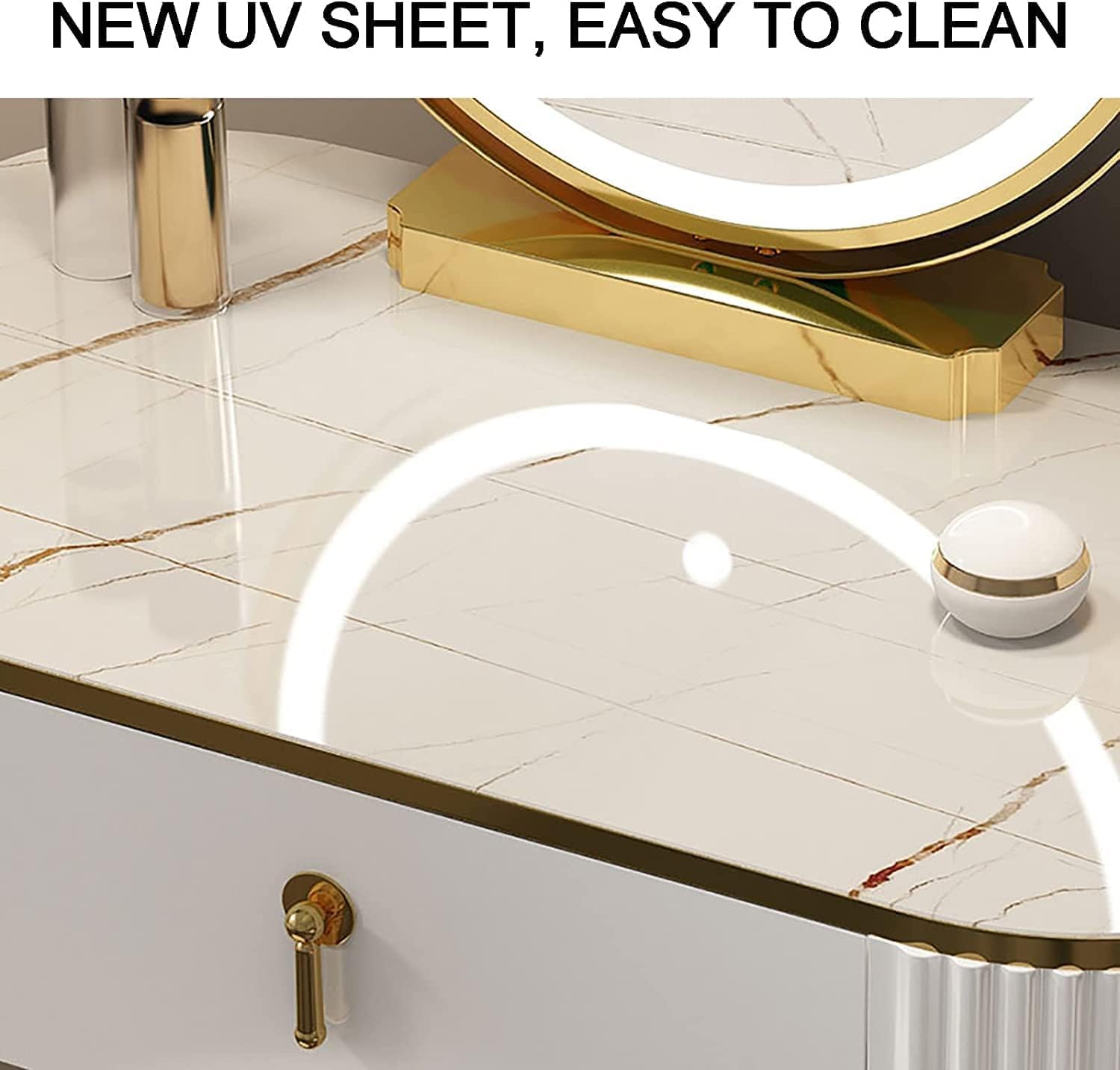Slate Tabletop Vanity Desk with Lighted Mirror O885529