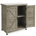 Gray Wooden Potting Bench with Metal Tabletop and Storage Cabinet S184280