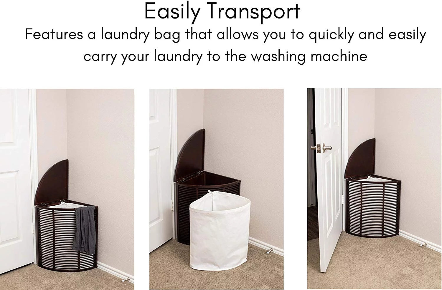 Compact Corner Laundry Hamper with Lid - Black W249764
