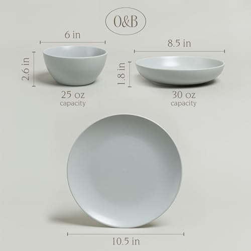 16-Piece Stoneware Dinnerware Set with 4 Dinner Plates, 4 Salad Plates, 4 Cereal Bowls, 4 Dinner Bowls W49220
