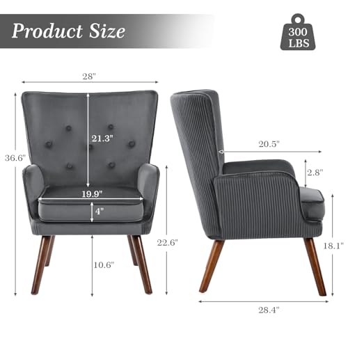 Blue Velvet Accent Chair with Solid Wood Legs H992979