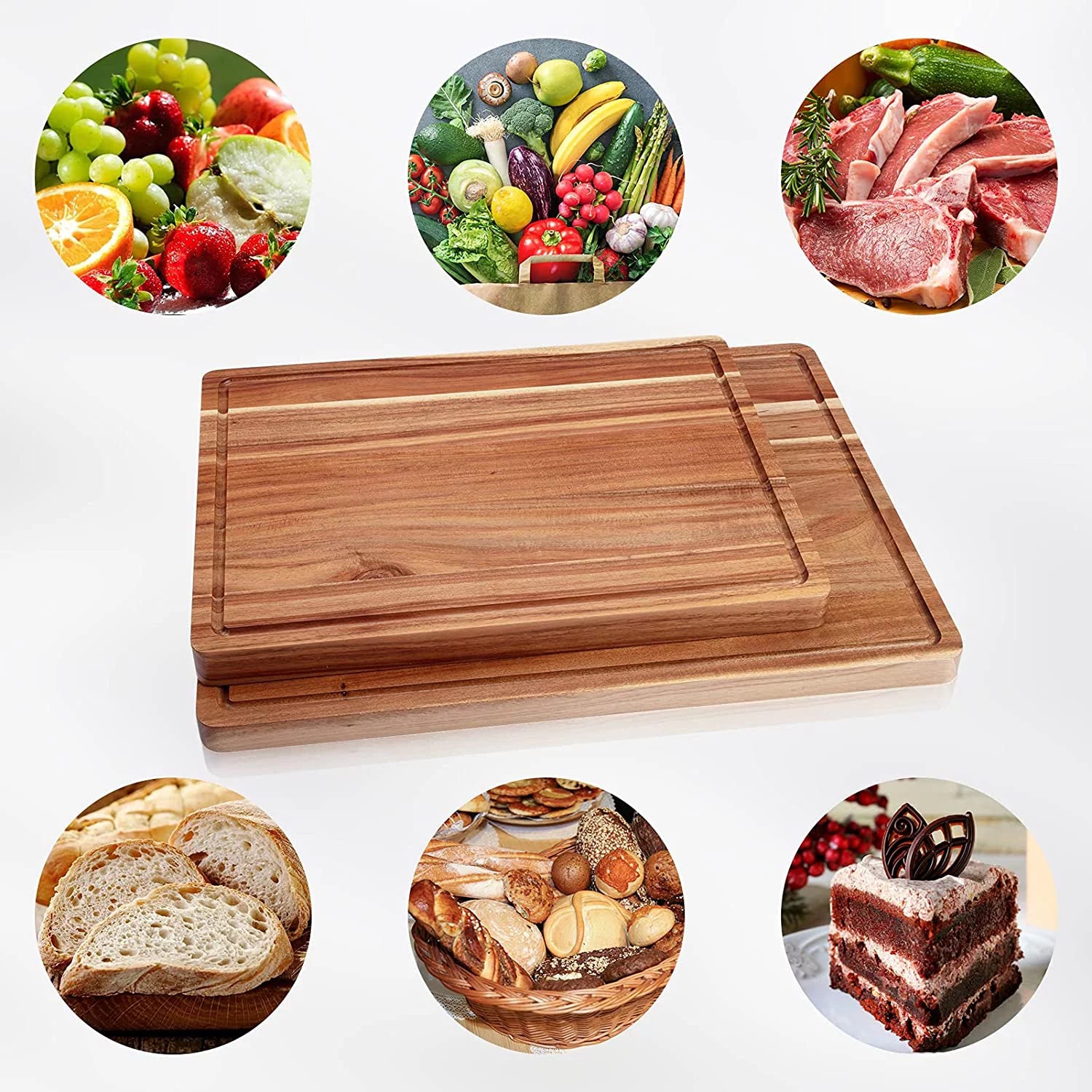 Acacia Wood Cutting Board with Juice Groove, 24"x 18"x 1.2" Extra Large Butcher Block E861