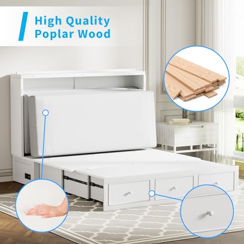 Grey Murphy Bed Cabinet with Tri-Folding Mattress K943