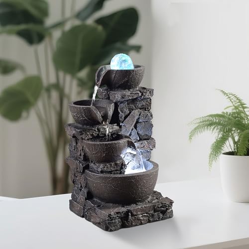 4-Tier Stone Tabletop Fountain with LED Lights W9132