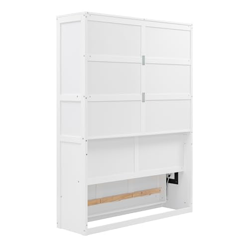 Queen Size Murphy Bed with Storage Shelves and LED Lights, Gray C5124