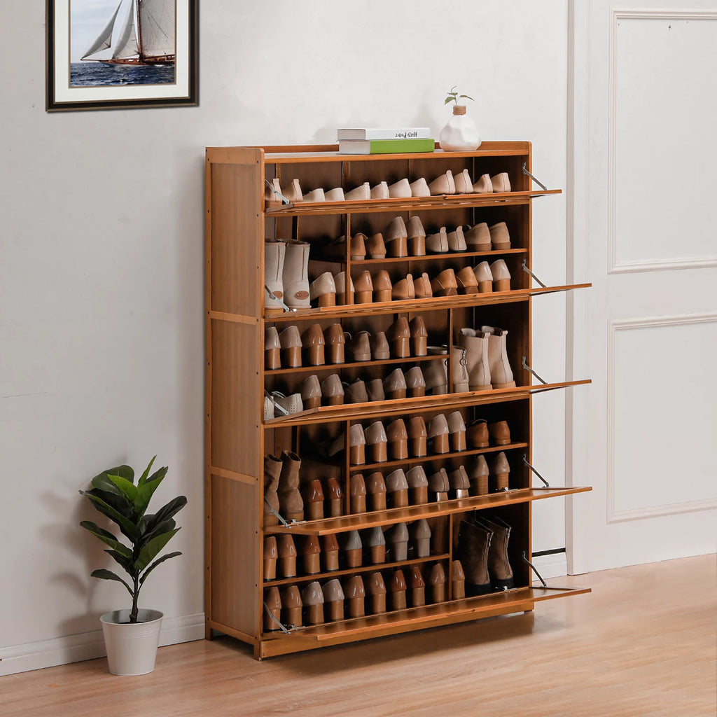Bamboo 9 Tier Shoe Organizer Cabinet with Door Brown B99362
