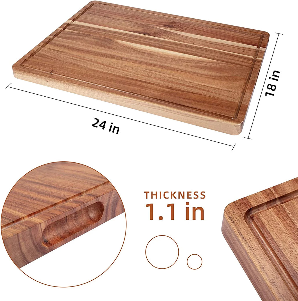 Acacia Wood Cutting Board with Juice Groove, 24"x 18"x 1.2" Extra Large Butcher Block E861