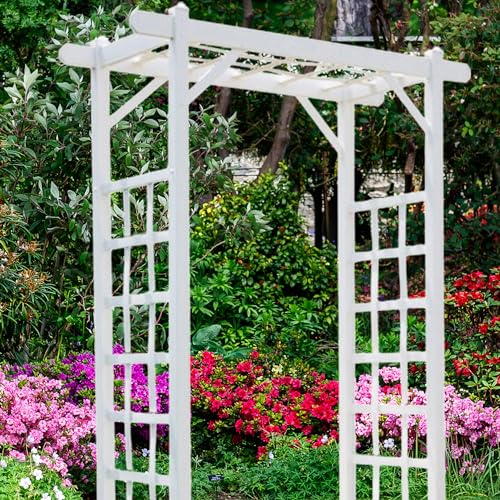 White 57 by 84 Inch PVC Garden Arbor X221693