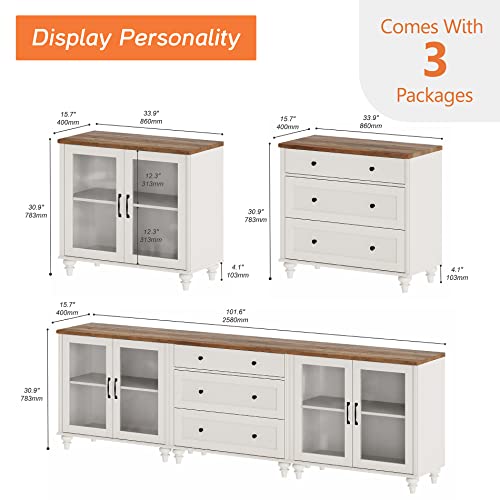Off White Sideboard Cabinet with Glass Door and Drawer Z140282