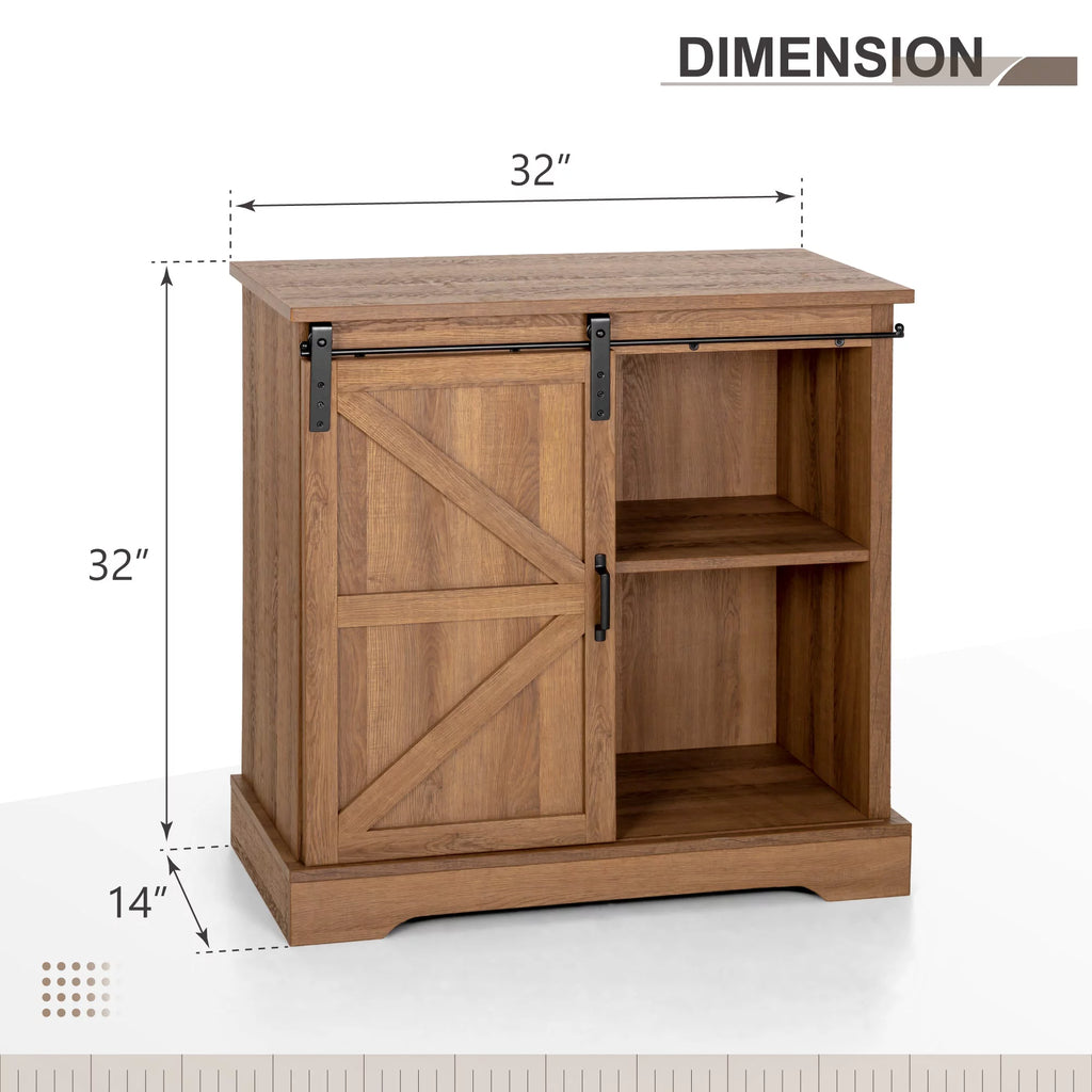 Brown Sliding Barn Door Storage Cabinet Sideboard Y771