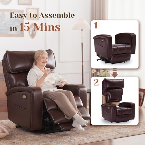 Leather Power Lift Recliner Chair with Heat & Massage C9645