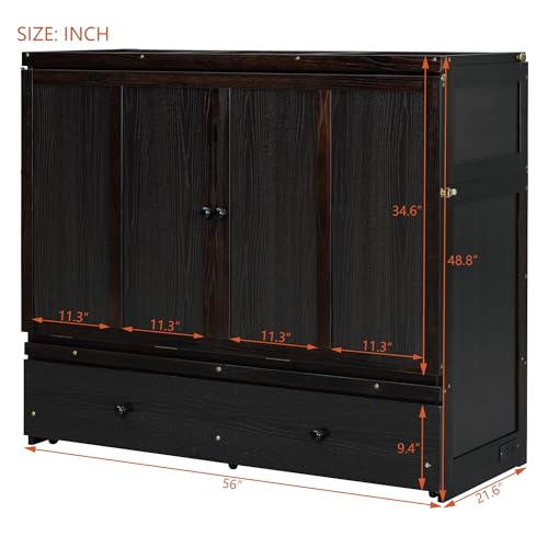 Espresso Wood Queen Size Murphy Bed with Drawers F272133