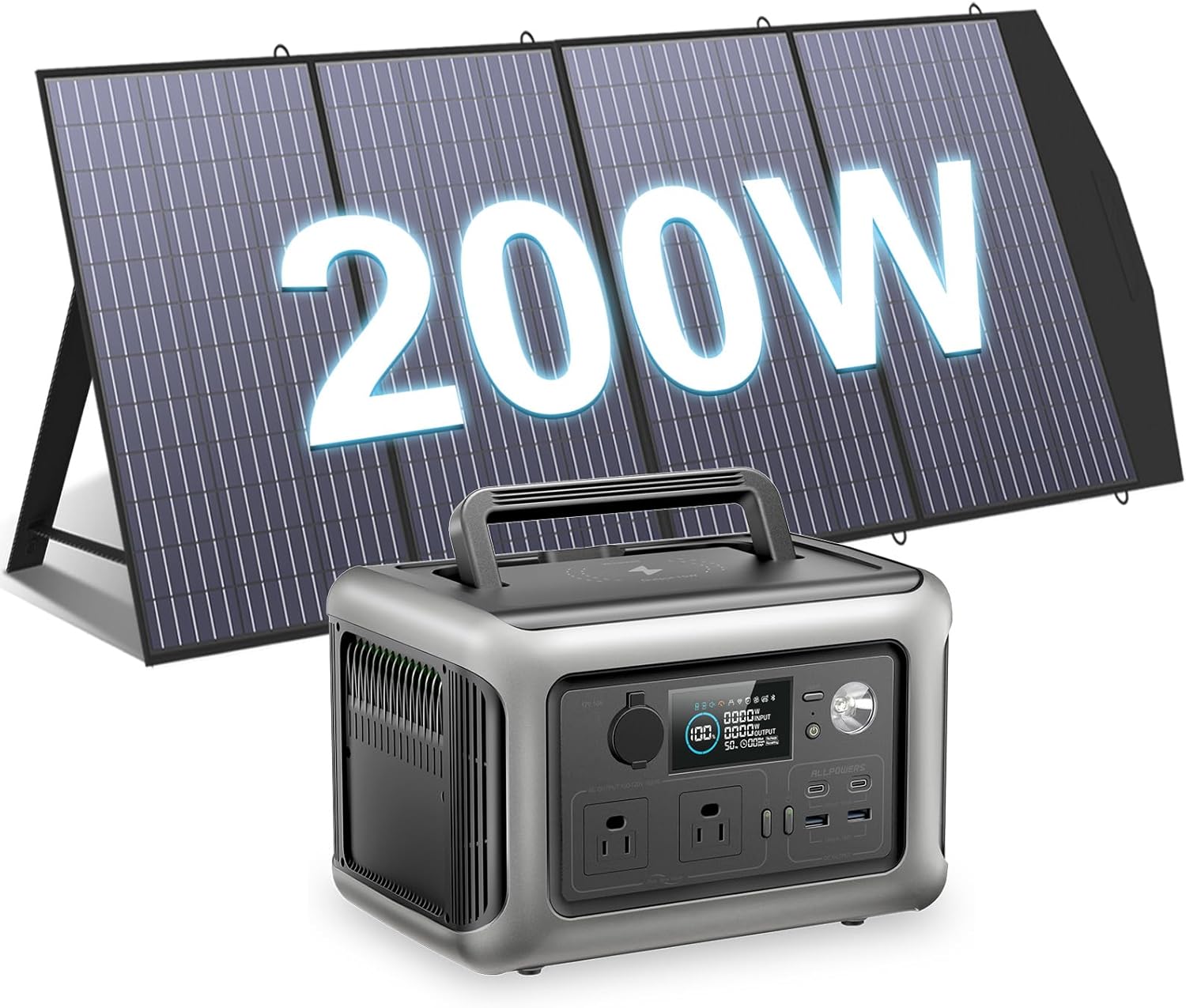 600W Portable Power Station with 200W Solar Panel, 299Wh LiFePO4 Solar Generator G382975