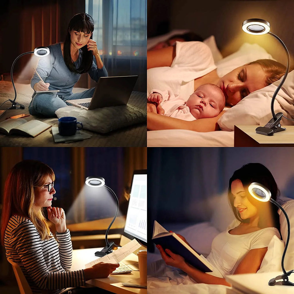 Magnifying Glass with LED Desk Lamp with Clamp, 3-Level Dimmable Desk Light Q5723