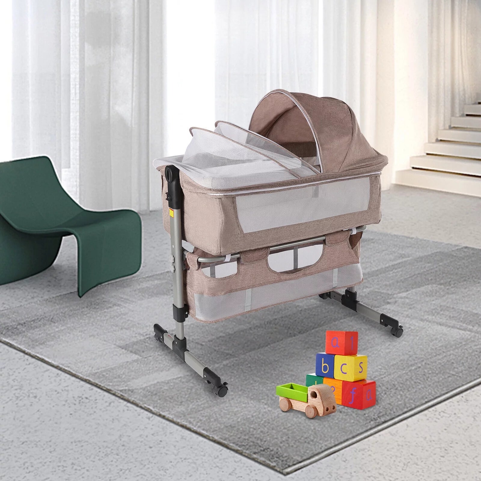 5 Height Adjustable Baby Bassinet Bedside Sleeper Crib W688