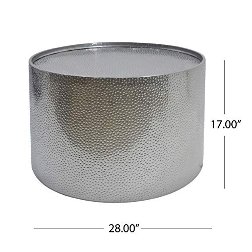 Silver Round Coffee Table with Hammered Iron U321