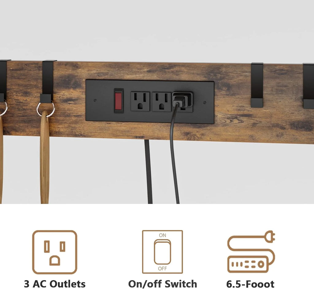 5-Tier Metal Bakers Rack with Power Outlet, Rustic Brown L389