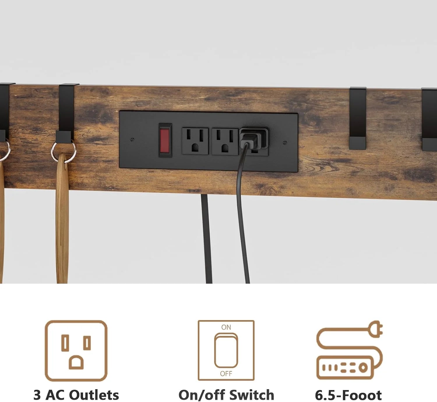 5-Tier Metal Bakers Rack with Power Outlet, Rustic Brown L389