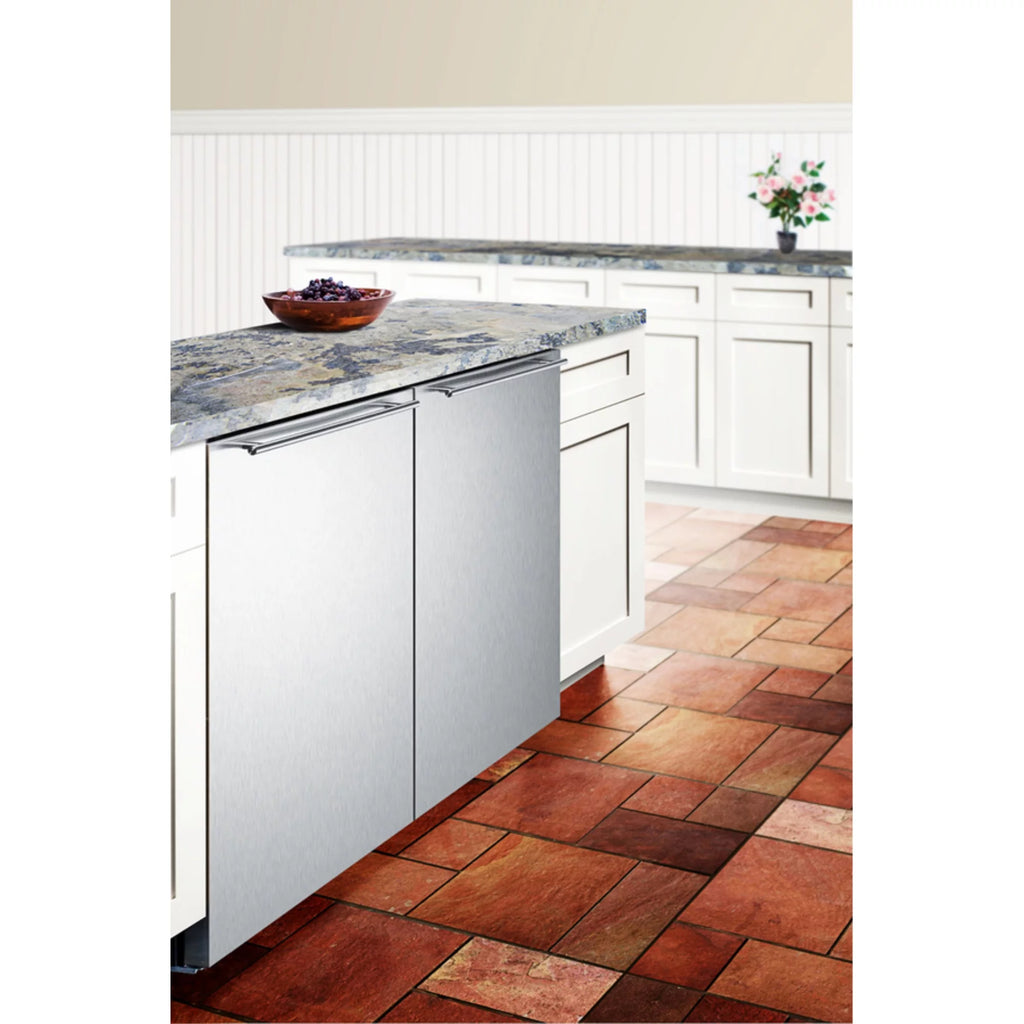 Stainless steel undercounter all-freezer with icemaker J831