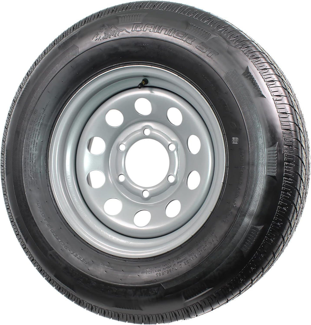Radial Trailer Tire On Rim ST225/75R15 225/75-15 15 D 6 Lug Wheel Silver Modular X498
