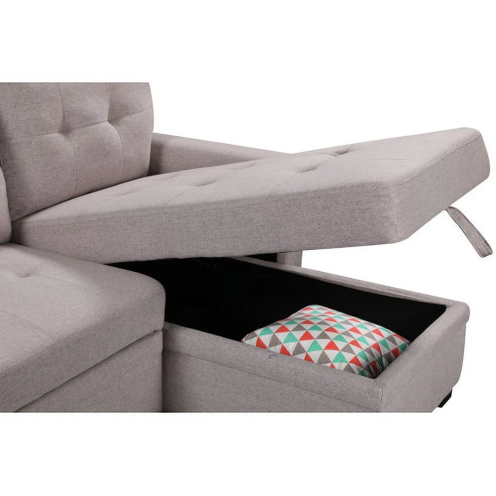 Light Gray Reversible Sleeper Sectional Sofa with Storage Chaise Q88949