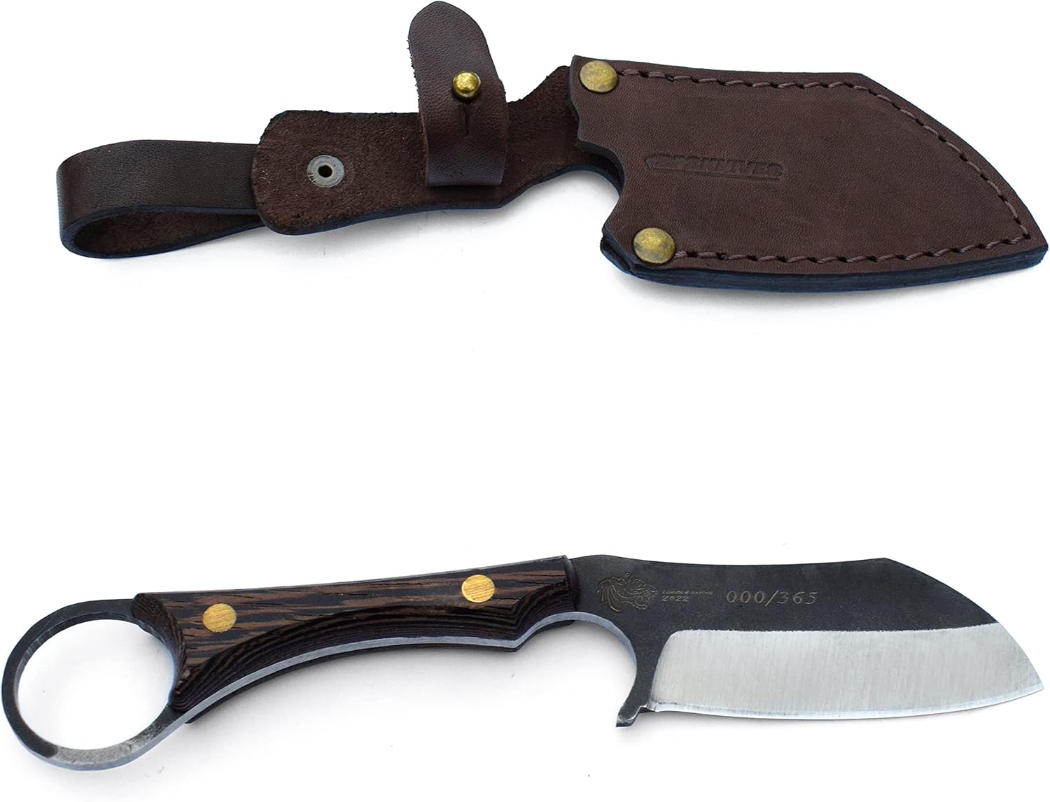 Fixed blade knife made of Stainless Steel with Wenge Wood Handle and Leather Sheath S100031