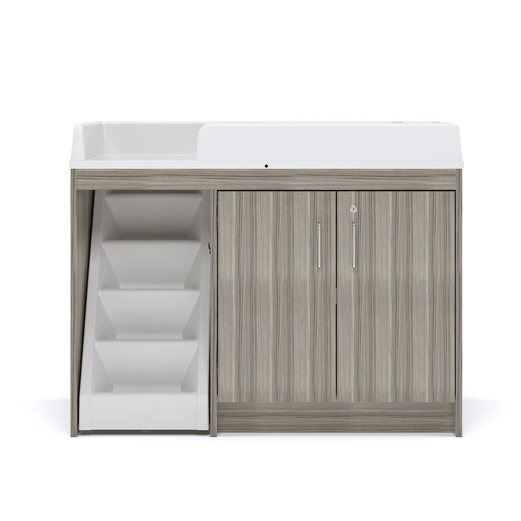 Toddler Walk Up Baby Changing Table with Stairs and Storage, Wood Laminate Finish, Elm Gray L412