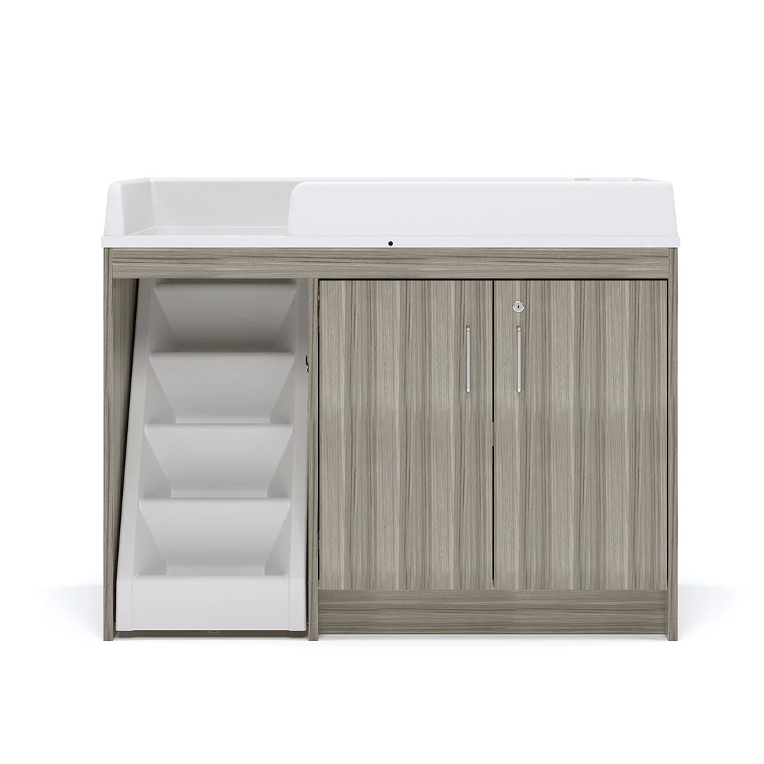 Toddler Walk Up Baby Changing Table with Stairs and Storage, Wood Laminate Finish, Elm Gray L412