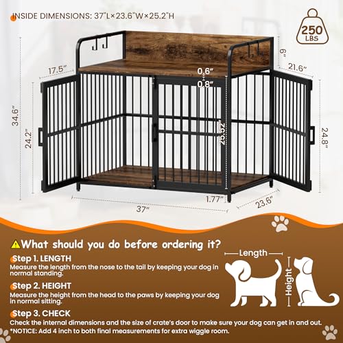 37" Wooden Heavy Duty Dog Kennel with Double Doors E840392