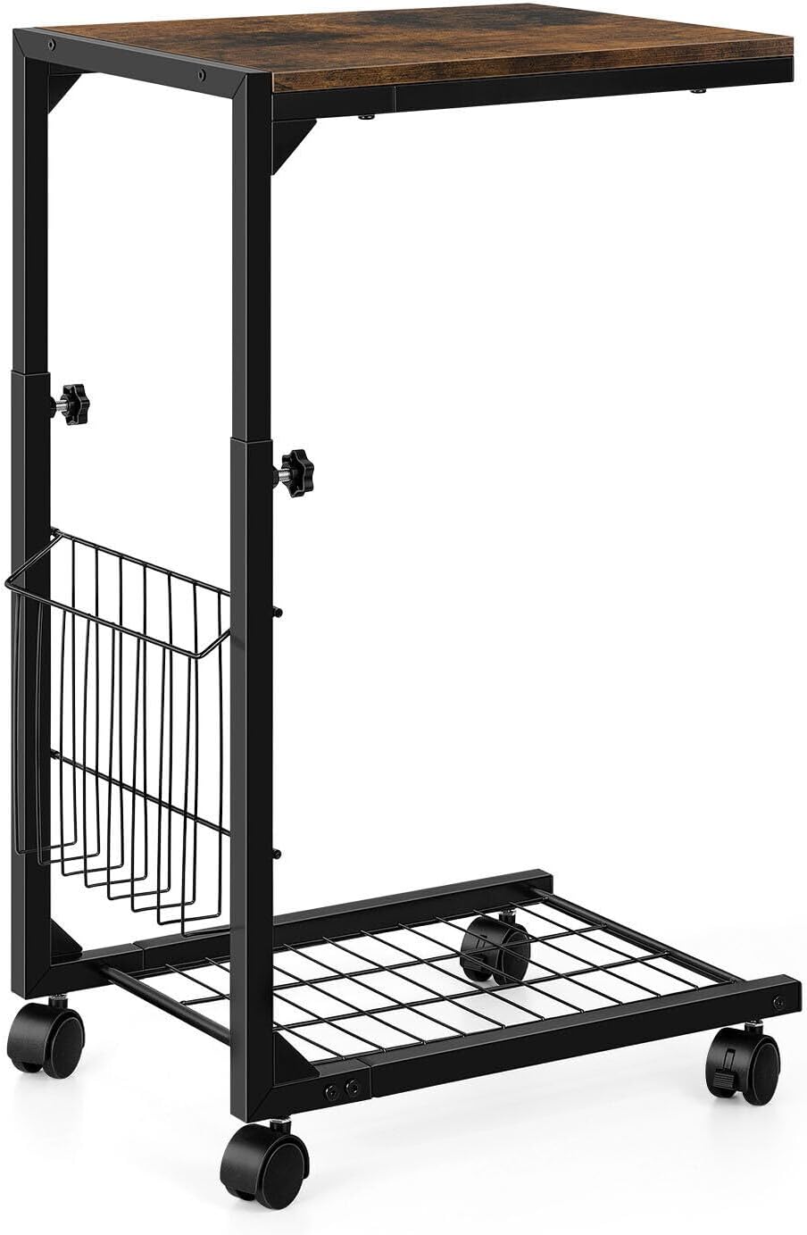 Height Adjustable C Shaped End Table with Wheels F465