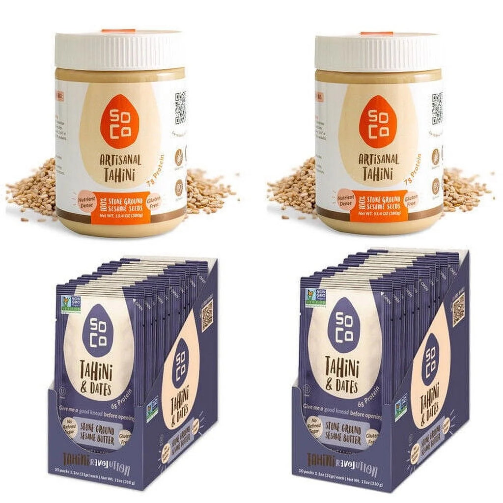 2 x Tahini Jars 380 Grams with 2 x Tahini & Dates Squeeze Packs Box of 10 Q2662