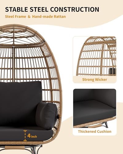 Oversize Grey Wicker Egg Chair with 4 Cushions and Ottoman U6627