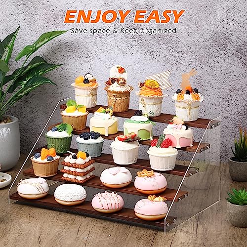 4 Pack Acrylic Wood Tiered Display Shelf Rack Step Riser Ladder Stand (15.7 Inch, 5 Tier) G35736