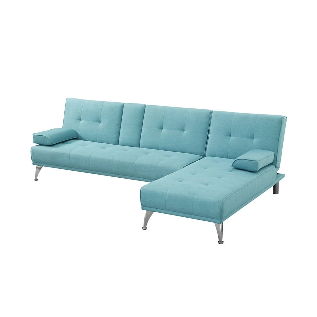 Sky Blue Fabric Upholstery Convertible Sofa Q5821