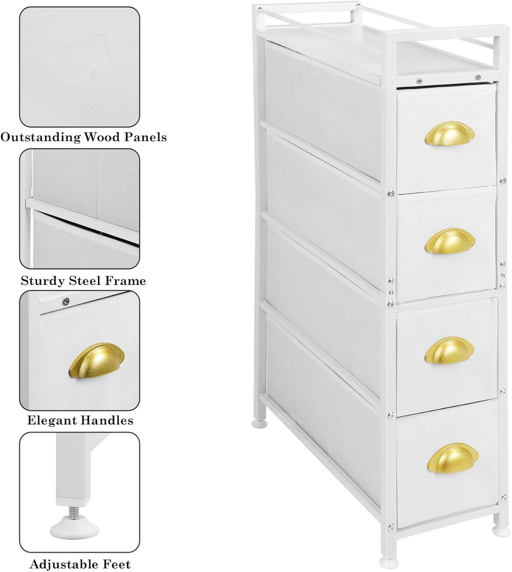 Narrow 4 Drawers Fabric Storage Dresser with Wooden top Z2343