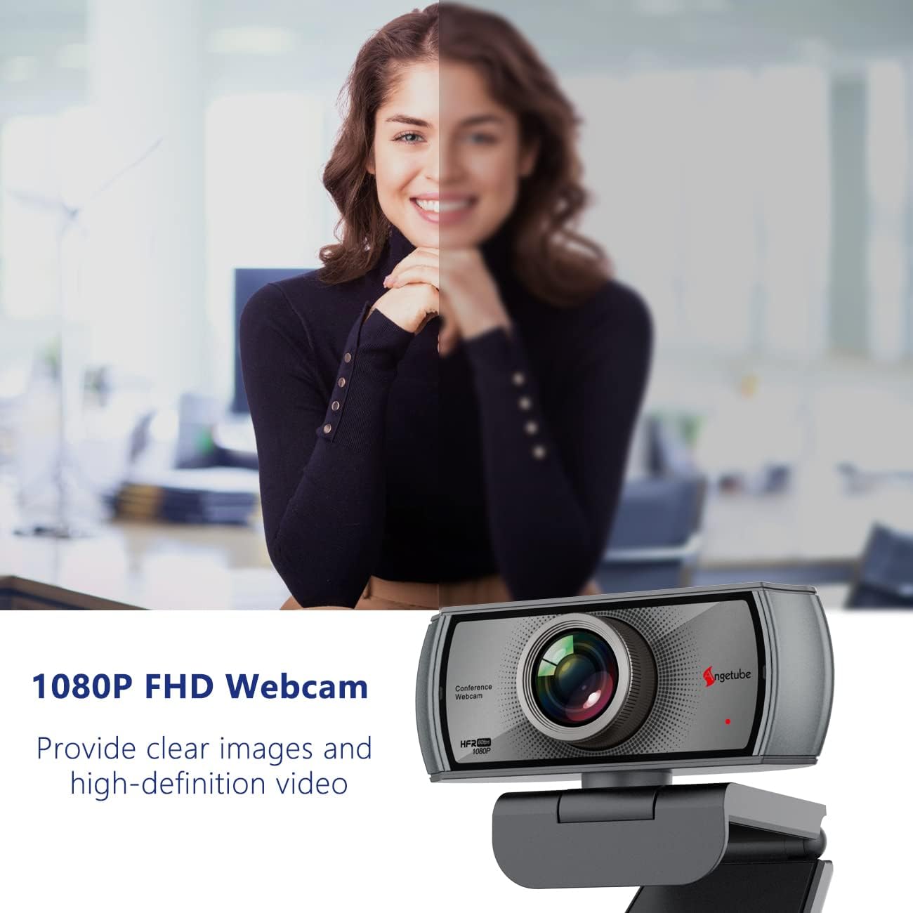 1080P 60fps Webcam with Microphone, 120° Wide Angle Dual Noise Reduction Mics, HD Streaming USB Camera J293