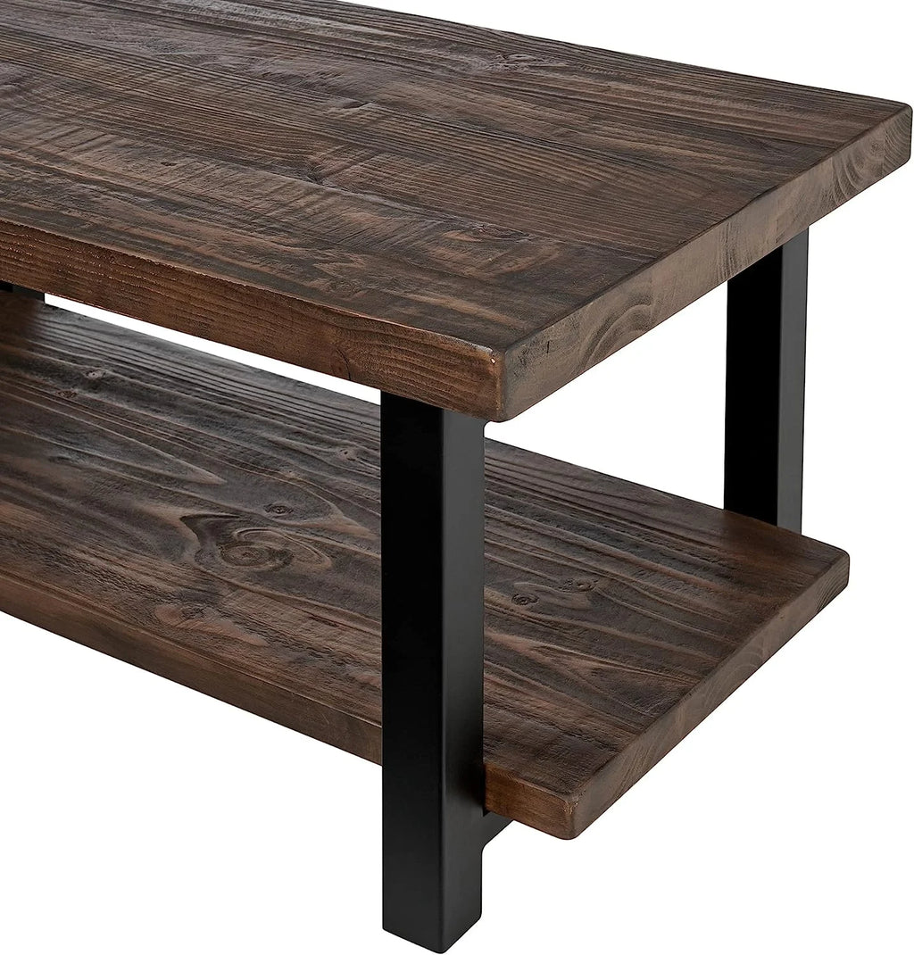 Rustic Industrial Metal and Solid Wood Coffee Table 42 in x 24 in x 18 in Brown E96563