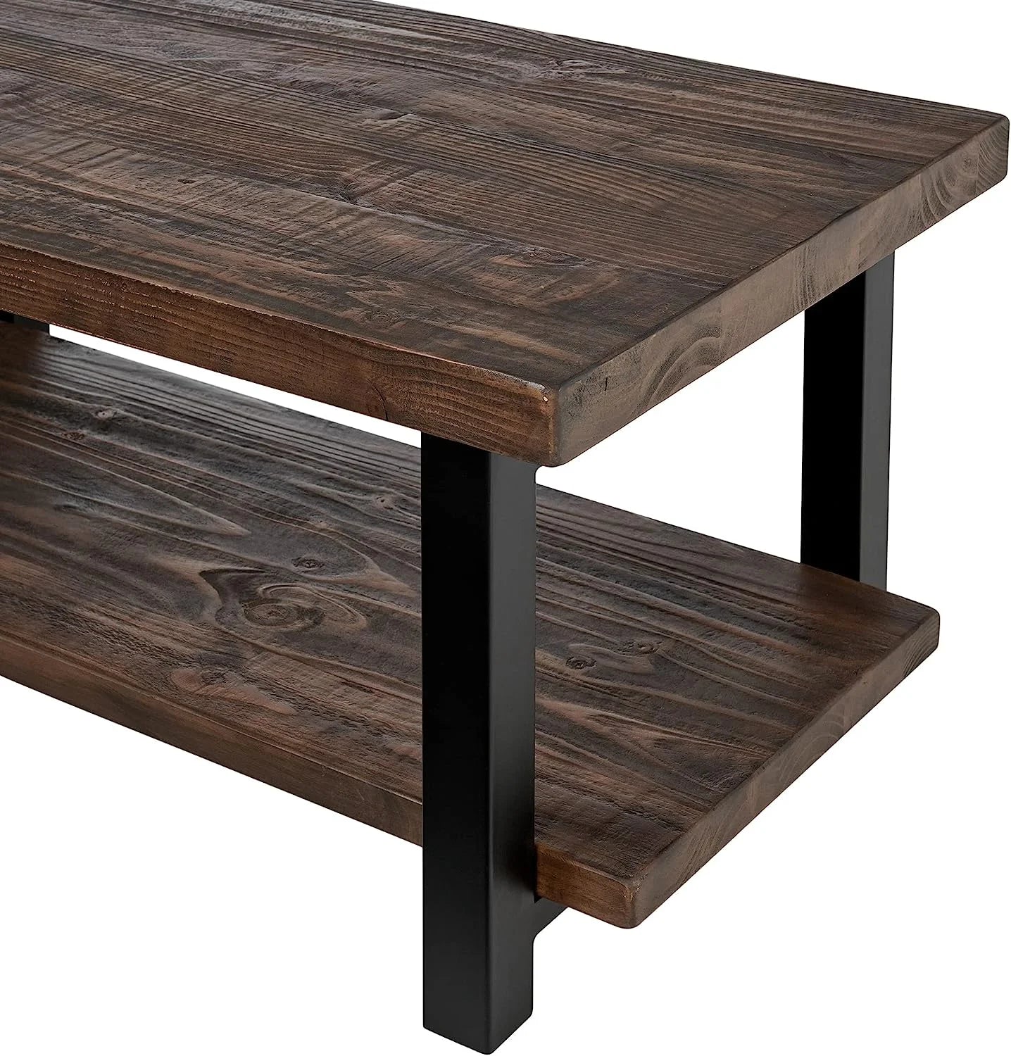 Rustic Industrial Metal and Solid Wood Coffee Table 42 in x 24 in x 18 in Brown E96563