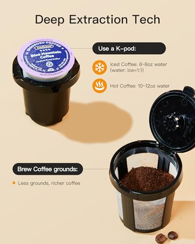 Mini Single Serve Coffee Maker for K Cup and Ground, 6 to 13 Oz Brew Sizes C25064