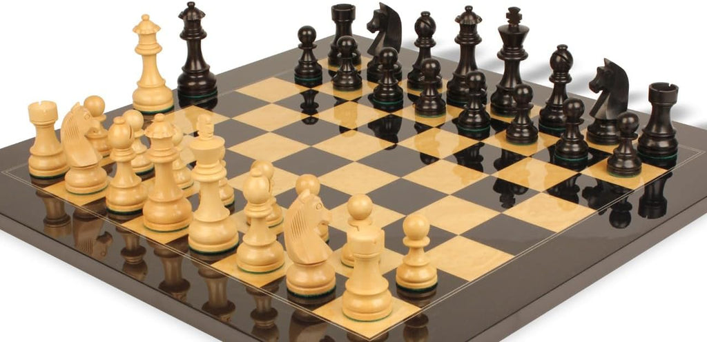 Ebonized & Boxwood Chess Set with Black & Ash Burl Chess Board - 3.75" King F483