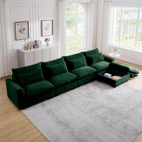 Corduroy L Shaped Modular Sofa with Storage Ottoman H869456