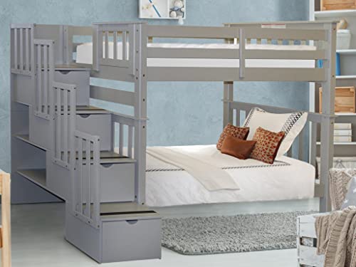 White Twin over Twin Bunk Beds with 4 Drawers K88458