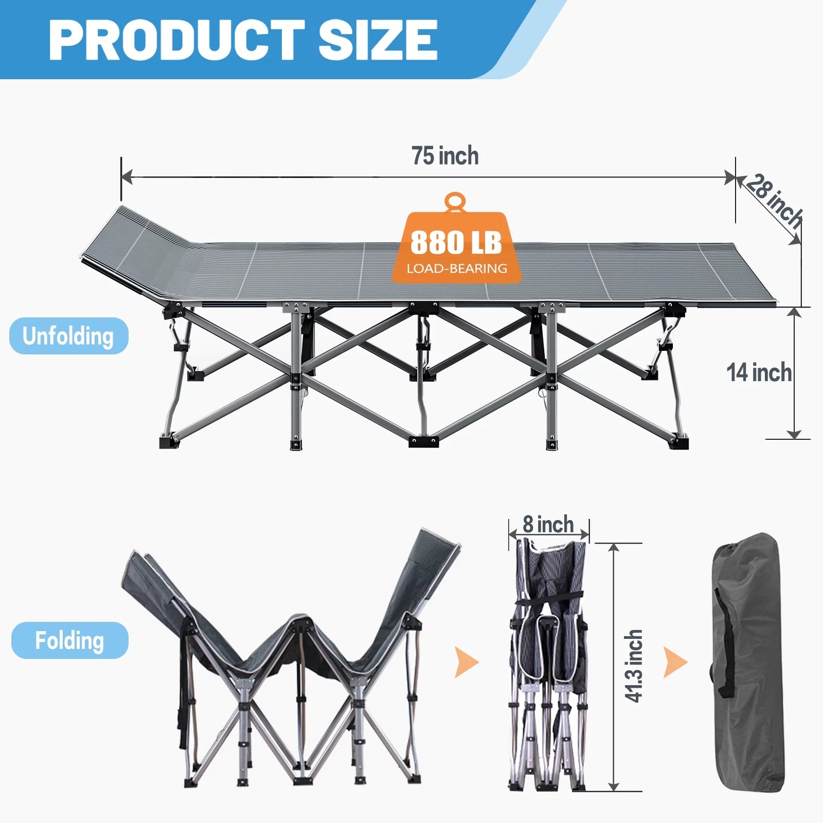 75" Portable Folding Camping Cot with Carry Bag W432115