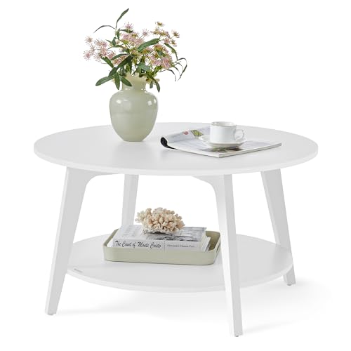 Round Coffee Table, 2 Tier, 31.5 x 17.7 Inches, Honey Brown H845